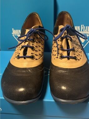 John Fluevog Two-Tone Blue and Tan Leather Casual Shoes
